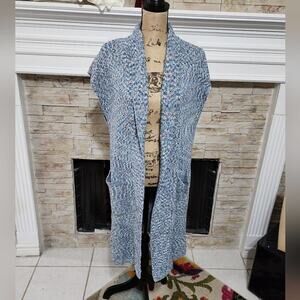 CAbi heathered‎ blue short sleeve duster length cardigan sweater size small